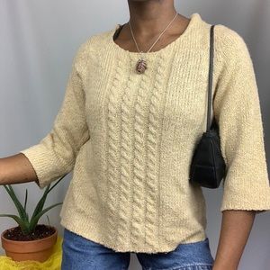 Tan Cableknit 3/4 Sleeve Sweater